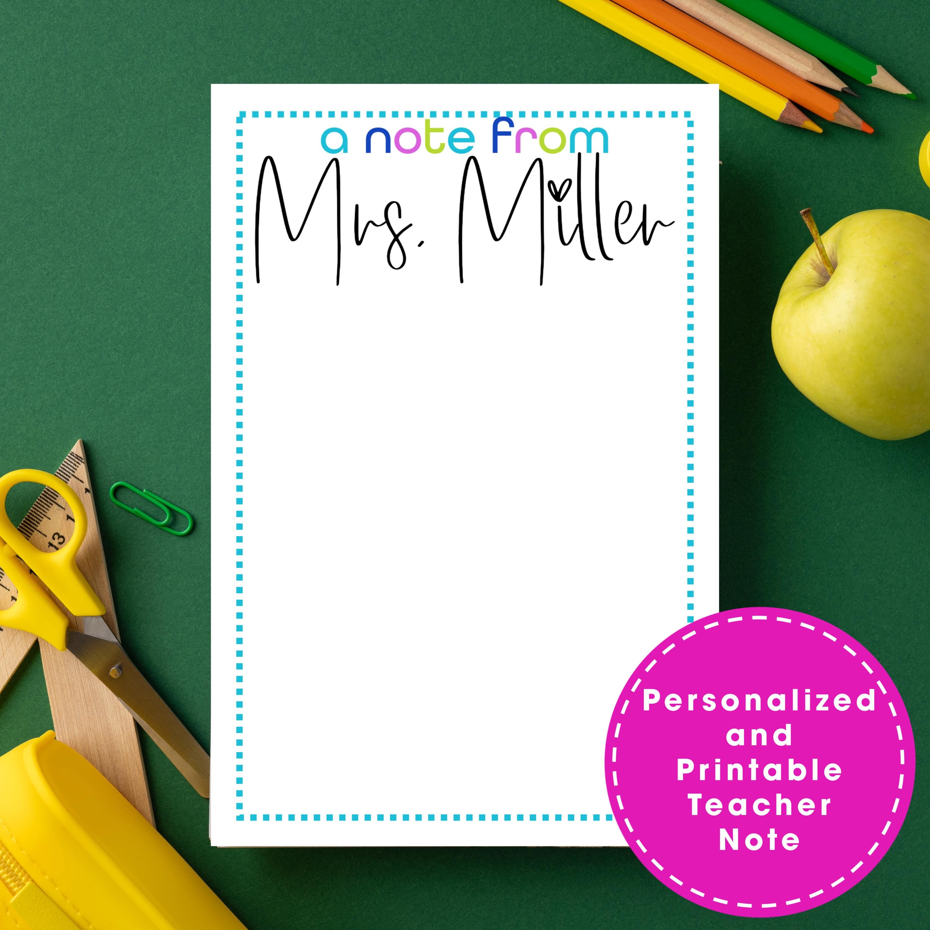 Personalized Teacher Printable Note - Printable From the Teacher ...