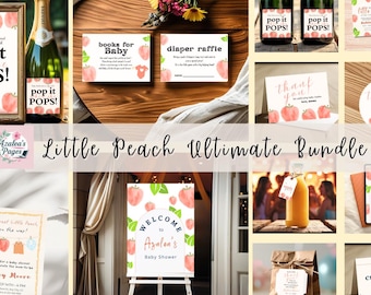 Little Peach Baby Shower Bundle: Gender Neutral Canva Template (Digital Download