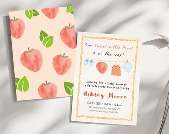 Little Peach Baby Shower Invitation Template: Editable Canva Design (Digital Download