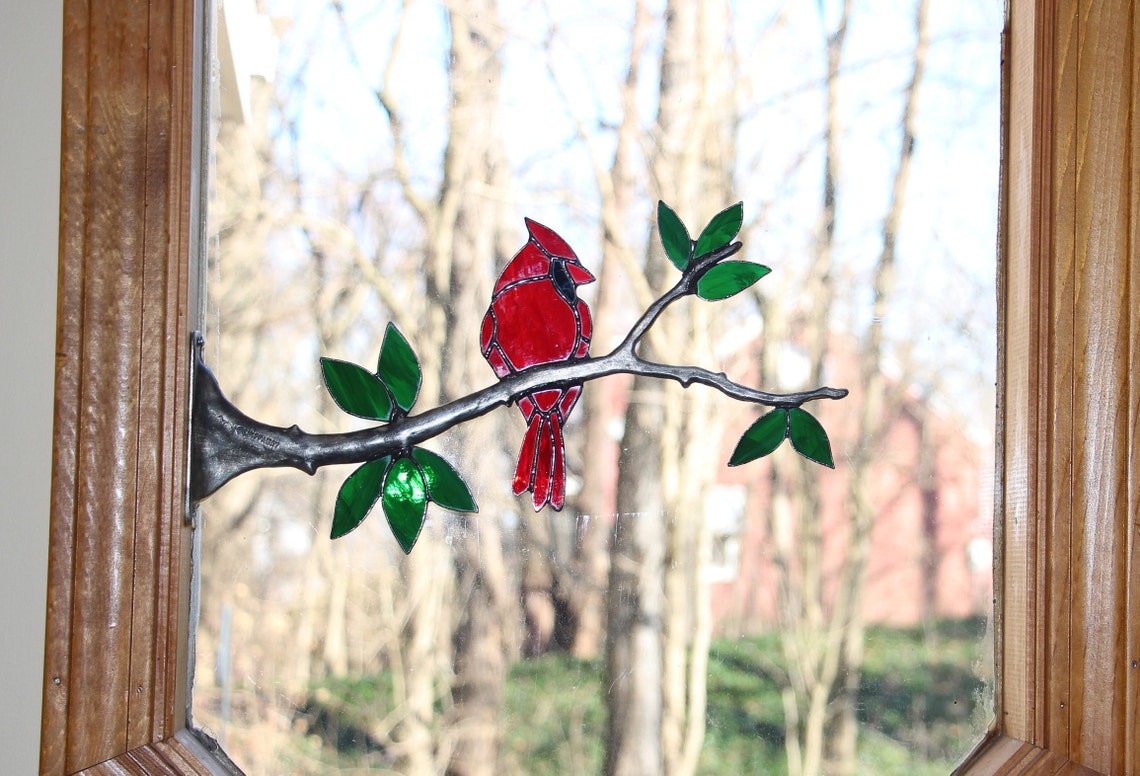Stained Glass Cardinal on a Branch Etsy