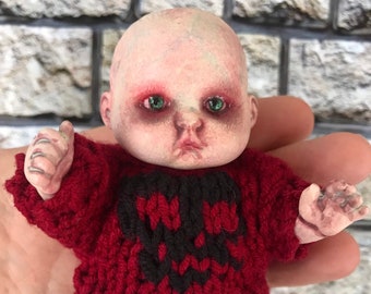 Demon doll, hand altered, OOAK Doll, Horror Baby, painted doll, doll collector, haunted doll, scary doll, horror doll, baby doll