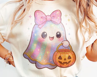 Retro Neon Halloween Ghost PNG: Spooky Coquette Clipart