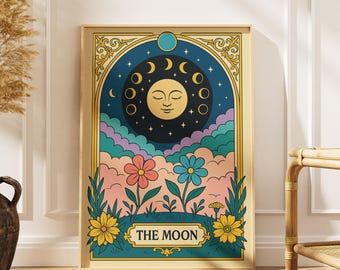 Moon Tarot Card Print: Floral Astrology Wall Art (Digital Download, Multiple Sizes Available)