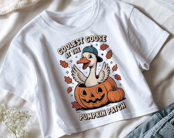Grappige ganspompoenpatch: png: herfst Halloween-peutershirtontwerp