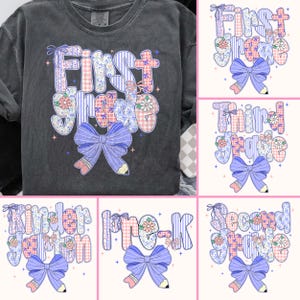 Preppy Back to School Floral PNG Bundle Png, First Day of School PNG, Preppy School Png, School Bundle Png, First/Second/Third Grade Design