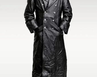 【サト】Germany Longcoat Vintage Leder Fashions Men's German Classic Vintage Brown Coat - WW2