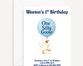 Silly Goose First Birthday Invitation: Editable Canva Template (Instant Download)