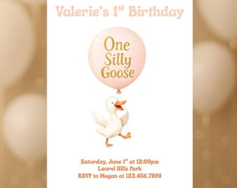 Silly Goose 1st Birthday Invitation: Editable Canva Template (Digital Download