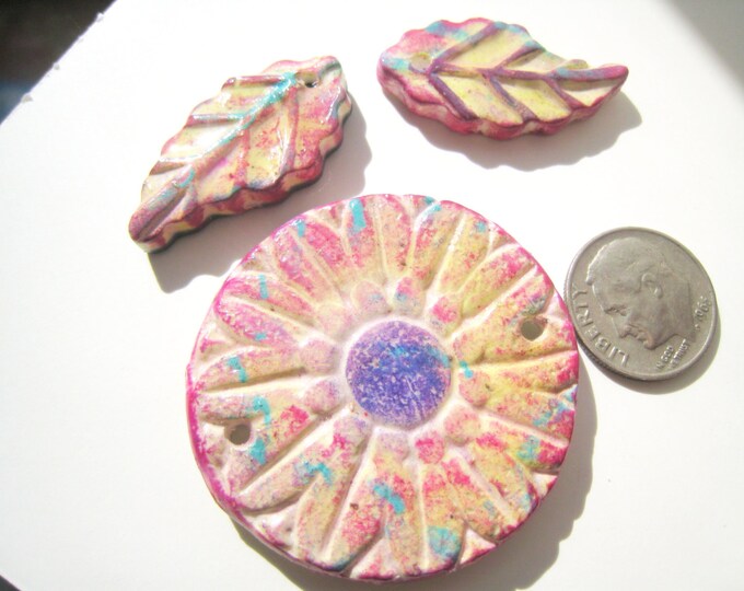 Three Colorful Rustic Beads. Faux Ceramic Polymer Clay Beads Etsy