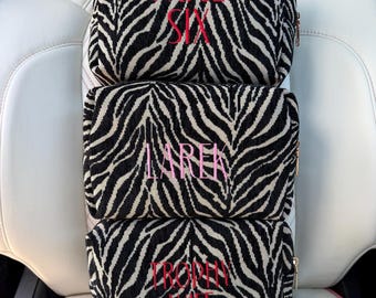 Embroidered Zebra Cosmetic Pouch