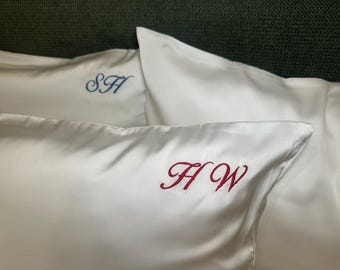 Embroidered Initial Silk Pillowcase