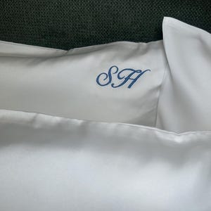 Embroidered Initial Silk Pillowcase 17. Denim