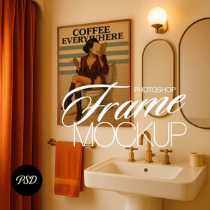 Bathroom Wall Art Mockup, Toilet Mockup, WC Mockup, Poster Frame Styled Mockup, Minimalist Bathroom Mockup, Restroom Mockup, PSD File