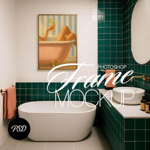 Bathroom Wall Art Mockup, Toilet Mockup, WC Mockup, Poster Frame Styled Mockup, Minimalist Bathroom Mockup, Restroom Mockup, PSD File
