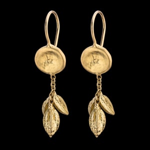 18k Solid Gold Earrings,Cluster Of 18k Gold Seeds Hanging From 18k Gold Top,Fine Jewelry,Natural Design in Gold,Handmade. image 1