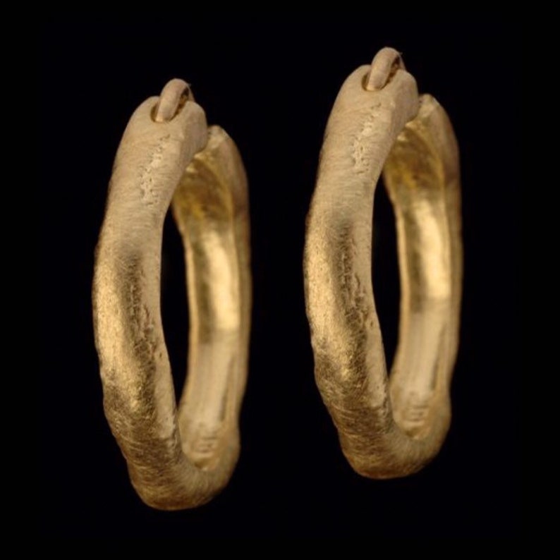 Natural Rough Looking 18k Solid Gold Click-in Hoop Earrings, Unisex 18k gold hoops. image 4