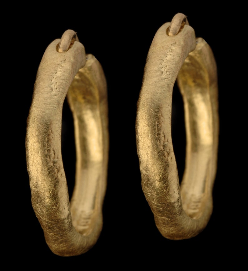 Natural Rough Looking 18k Solid Gold Click-in Hoop Earrings, Unisex 18k gold hoops. image 2