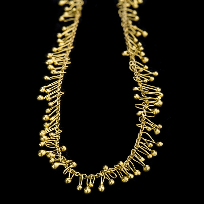 Dancing 22k Solid Gold Drops On 18k Chain Necklace, Delicate & Uniqe, Exclusive Design, Fine Jewelry, Handmade. image 4