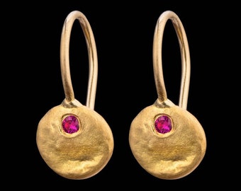 Natural & Classic 22k Solid Gold Earrings with Ruby, Fine Jewelry, July birthstone earrings.