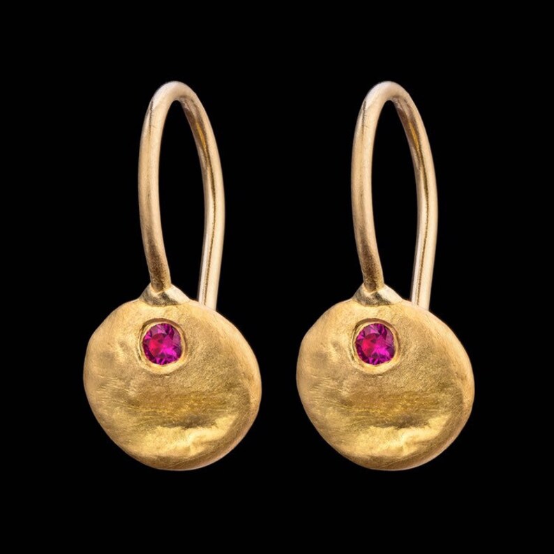 Natural & Classic 22k Solid Gold Earrings With Ruby, Fine Jewelry, July