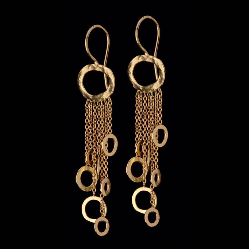 18k Solid Gold Dangle Earrings Delicate Mobile Earrings With Etsy