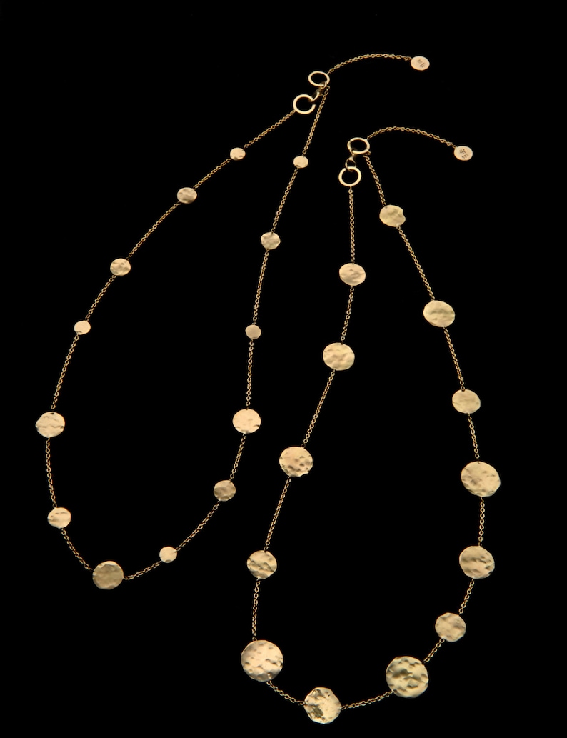 18k Solid Gold Hammered Coin Necklace, Different Sized 18k Solid Gold