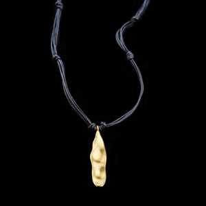 Natural Shaped 18k Solid Gold Pendent On Leather Lace, Unisex Jewelry, Handmade, Exclusive Design.