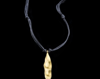 Natural Shaped 18k Solid Gold Pendent On Leather Lace, Unisex Jewelry, Handmade, Exclusive Design.