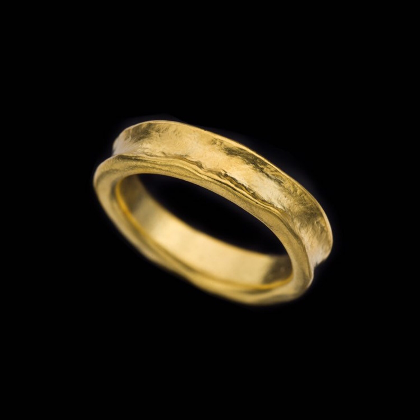 Solid Gold Wedding Rings Rough Looking 18k Solid Gold Wedding Ring, Curved Wedding Band, Unisex ...