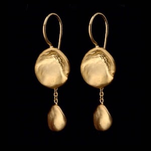 Natural Shaped 22k Solid Gold Drop Earrings, Fine Jewelry.