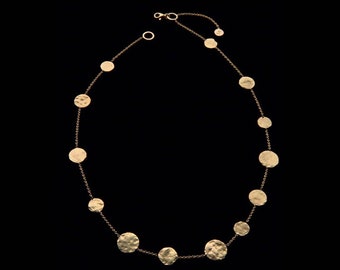 18k Solid Gold Hammered Coin Necklace, Different sized 18k solid gold coins necklace,Delicate Fine Jewelry.