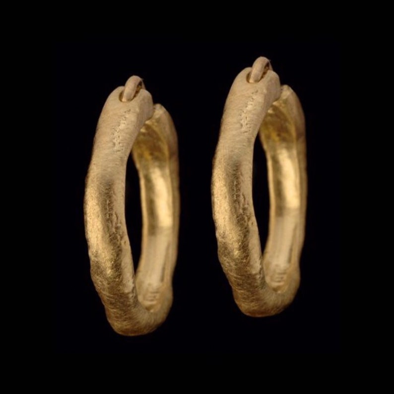 Natural Rough Looking 18k Solid Gold Click-in Hoop Earrings, Unisex 18k gold hoops. image 3