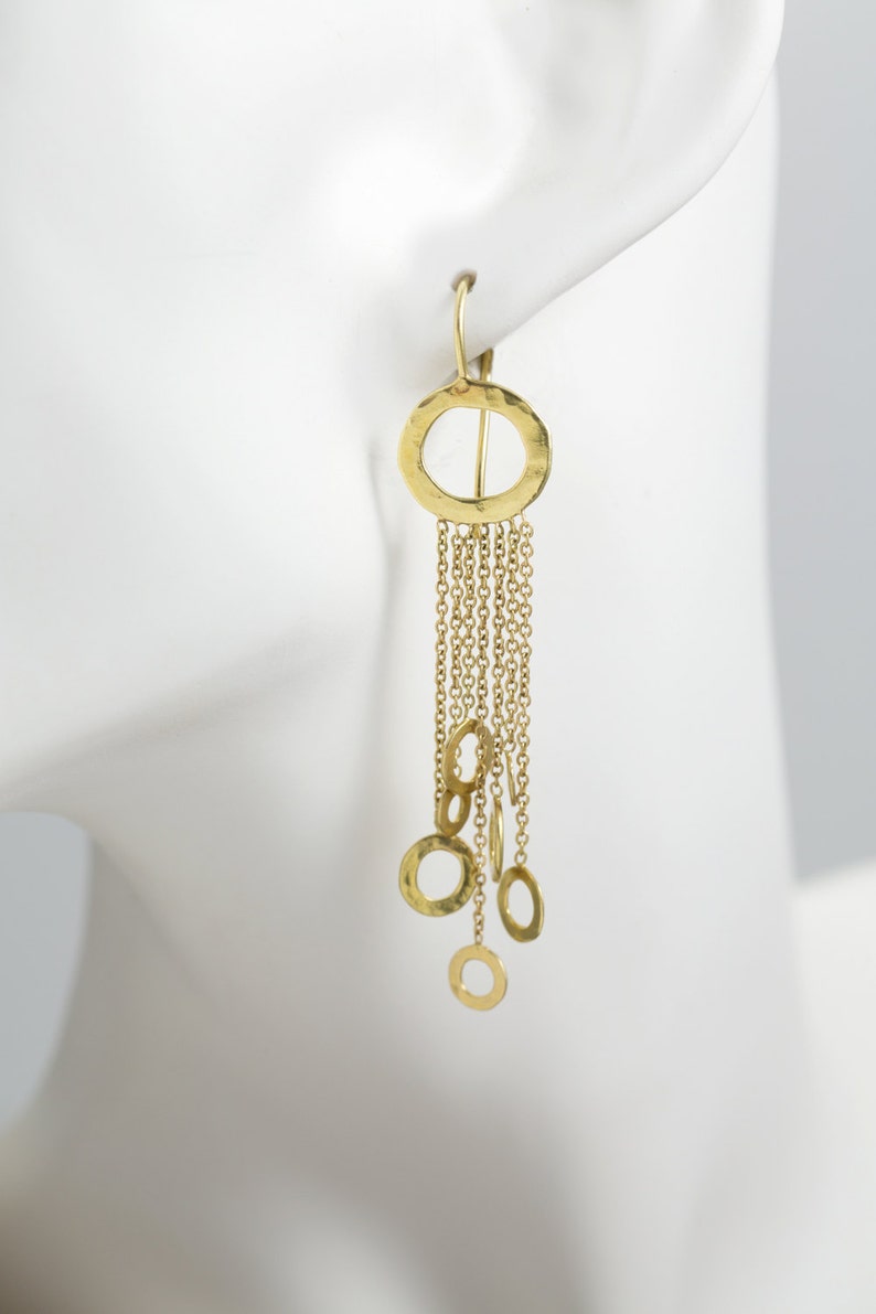 18k Solid Gold Dangle Earrings, Delicate Mobile Earrings With 18k Solid