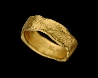 Smashing Rough Looking 22k Solid Gold Wide Wedding Ring, Unisex Wedding Band, Fine Jewelry, Handmade, Resizable, Exclusive Design.