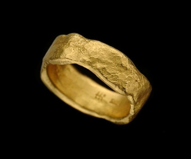 Smashing Rough Looking 22k Solid Gold Wide Wedding Ring, Unisex Wedding Band, Fine Jewelry, Handmade, Resizable, Exclusive Design.