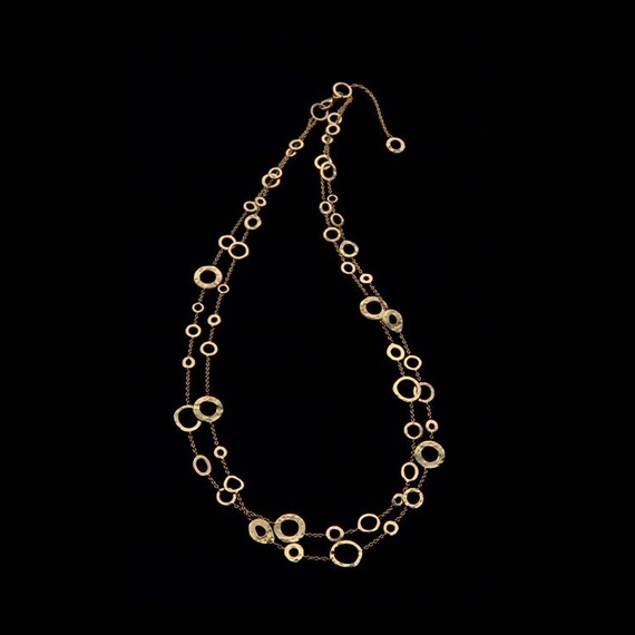 18k Solid Gold Necklace,Delicate & Rich Different Sized 18k Solid Gold Hammered Hoops Necklace, Fine Jewelry, Handmade,Exclusive Design