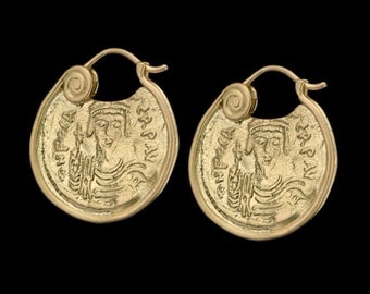 Antike 18k Solid Gold Münzenform Ohrringe, alte Münzenform 18k Solid Gold Click-in Ohrringe, Fine Jewelry.