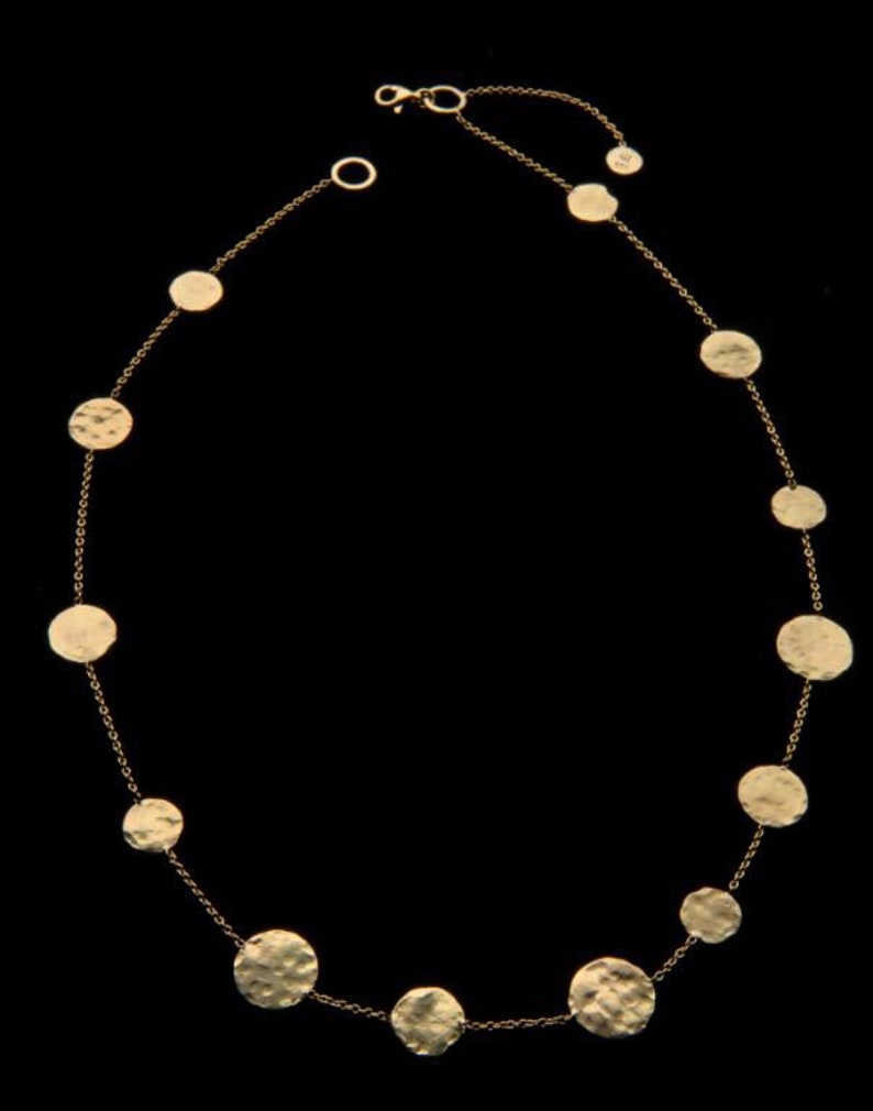 18k Solid Gold Hammered Coin Necklace, Different Sized 18k Solid Gold