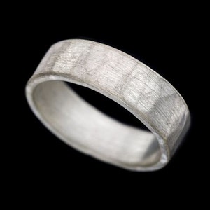 Natural Look Wide Strait Hammered Sterling Silver Men's Ring, Silver Wedding Band, Unisex Silver Jewelry, Stacking Ring, Resizable