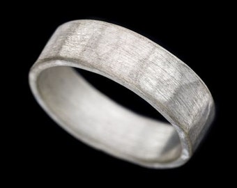 Natural Look Wide Strait Hammered Sterling Silver Men's Ring, Silver Wedding Band, Unisex Silver Jewelry, Stacking Ring, Resizable