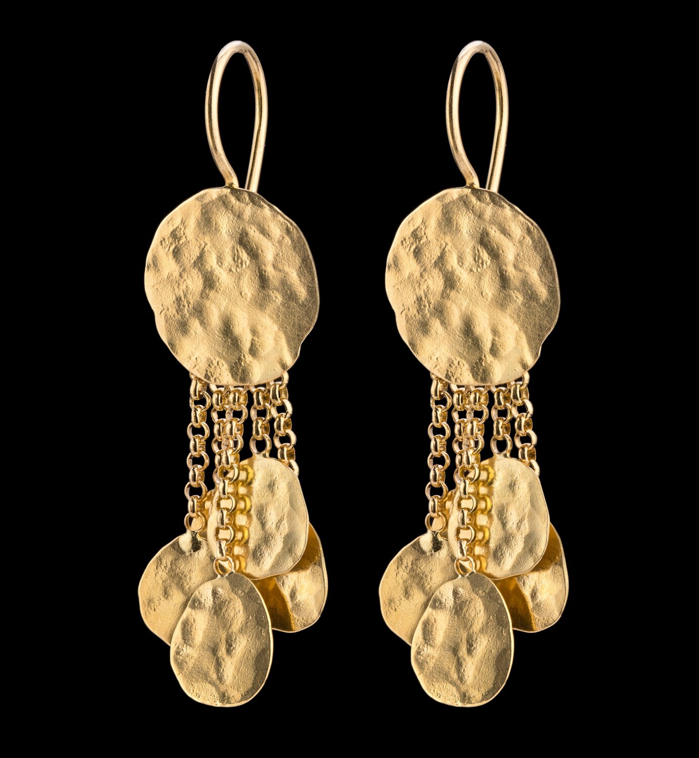 Exclusive Vintage Style 18k Solid Gold Earrings, Hammered Coin Shaped