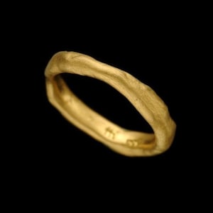 Natural Rough Looking Thin 22k Solid Gold Wedding Ring, Unisex Gold Jewelry, Resizable, Fine Jewelry.