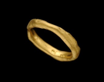 Natural Rough Looking Thin 22k Solid Gold Wedding Ring, Unisex Gold Jewelry, Resizable, Fine Jewelry.