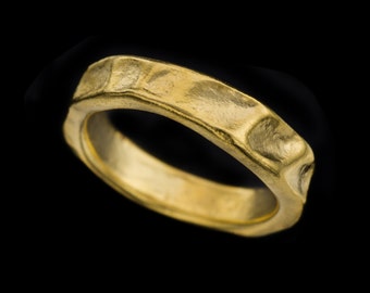 Rough Looking 18k Solid Gold Wedding Ring, Curved Wedding Band, Unisex Jewelry,Gift For Her,Resizable, R48-18K