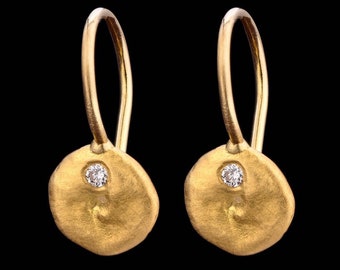 Diamond Solid Gold Earrings, April Birthstone Earrings, Classic 22k Solid Gold Earrings with Diamonds,Fine Jewelry