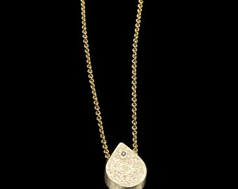 18K Solid Gold Drop Pedant with Diamond set on top on 18k solid gold chain, April BirthStone, Fine jewelry,