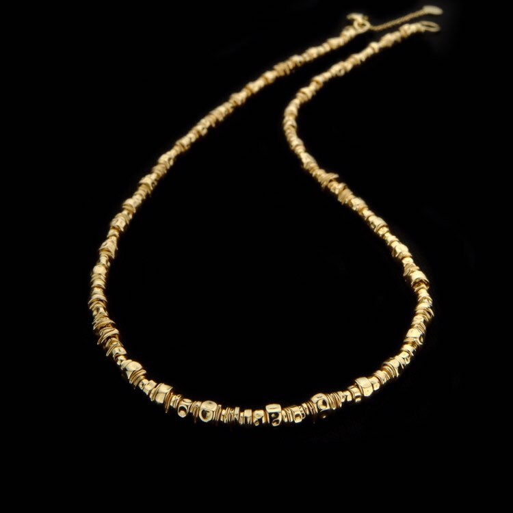 The Ultimate Basic Gold Necklace,4mm Handmade 18k Solid Gold Beads on