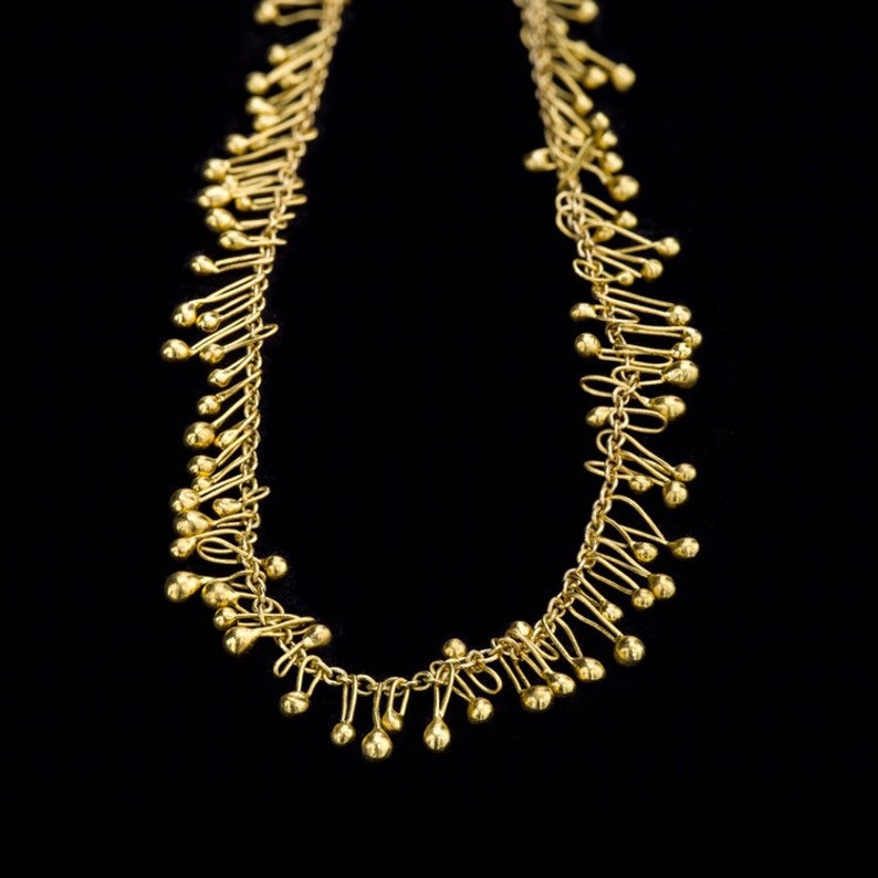 Dancing 22k Solid Gold Drops On 18k Chain Necklace, Delicate & Uniqe, Exclusive Design, Fine Jewelry, Handmade. image 1