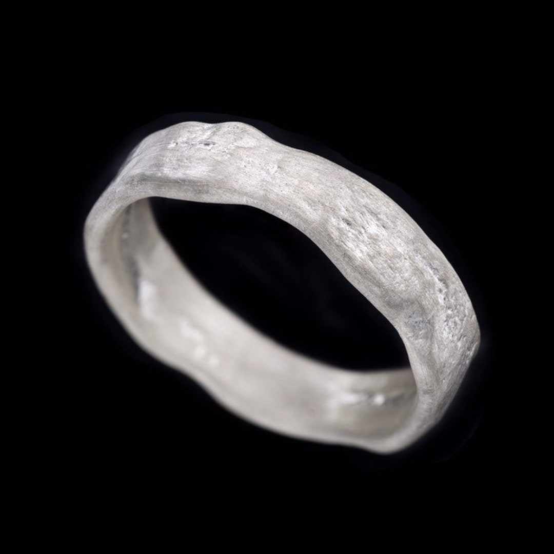 Natural Rough Look Wide Fusing Sterling Silver Men's Ring, Silver ...