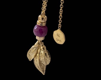 18k solid gold seeds & ruby necklace